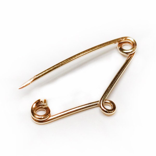 18k Solid Gold Safety Pin - Wire Safety Pin w Loop - 750 Yellow Gold Safety Pin w Tension Lock - Safety Pin Earring / Brooch Pin / Chain Pin