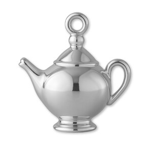 Solid 9ct White Gold Classic Teapot Charm - Objects & Trinket Charms - 9k / 375 White Gold Necklace, Bracelet and Earring Charm