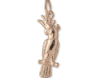 Solid 9ct Rose Gold Fluffy Cockatoo Charm - Animal Charms - 9k / 375 Pink Gold Charms for Necklaces, Bracelets and Earrings
