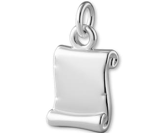 Solid 925 Sterling Silver Parchment Scroll Charm - Vintage & Retro Charms - 925 Silver Necklace, Bracelet and Earring Charm