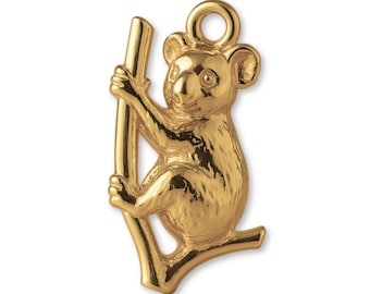 14ct Gold Plated Perched Koala Charm - Animal Charms - 14k Gold Charms for Necklaces, Bracelets and Earrings