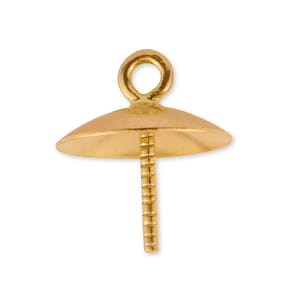 18k Solid Gold Pearl Mount with Peg - 750 Yellow Gold Pearl Cup for Half Drilled Pearls and Gems - 18ct Gold Pearl Setting with Eyelet