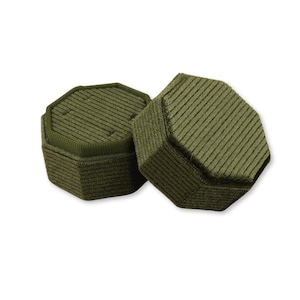 Octagon Double Ring Box - Olive Green | Fine Jewellery Boxes | Luxury Velvet Corduroy | Wedding / Engagement Ring Box | Ringbearer Box