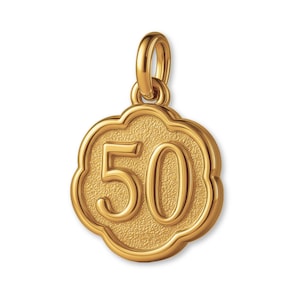 Solid 18ct Yellow Gold 50th Clover  Charm - Celebration Charms - 18k / 750 Gold Necklace, Bracelet and Earring Charm