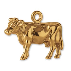 Solid 9ct Yellow Gold Farmyard Dairy Cow Charm - Animal Charms - 9k / 375 Gold Charms for Necklaces, Bracelets and Earrings