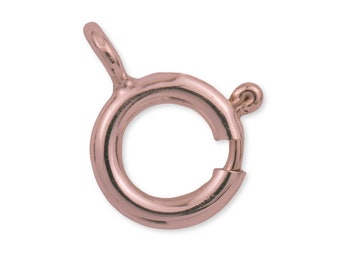 9K Solid Rose Gold Bolt Ring Clasp W/ Open Ring - Spring Loaded Trigger Claw Locking Clasp For Bracelet & Necklace - 375 Pink Gold Bolt Ring