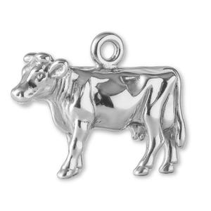 Solid 925 Sterling Silver Farmyard Dairy Cow Charm - Animal Charms - 925 Silver Charms for Necklaces, Bracelets and Earrings