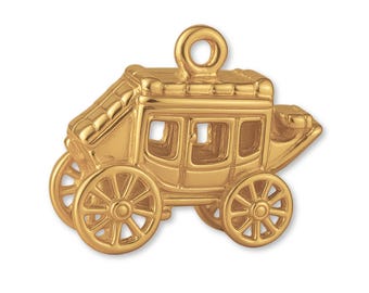 14ct Gold Plated Western Stagecoach Charm - Transport & Vehicle Charms - 14k Necklace and Bracelet Charms - 14k Gold Earring Charm