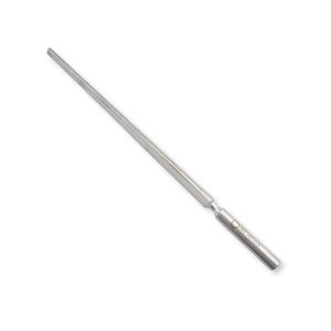 May include: A silver-colored metal tool with a long, slender, tapered blade and a cylindrical handle. The handle features a small circular indentation and the engraved text ORE METALS. The tool has a smooth, polished finish throughout its length.