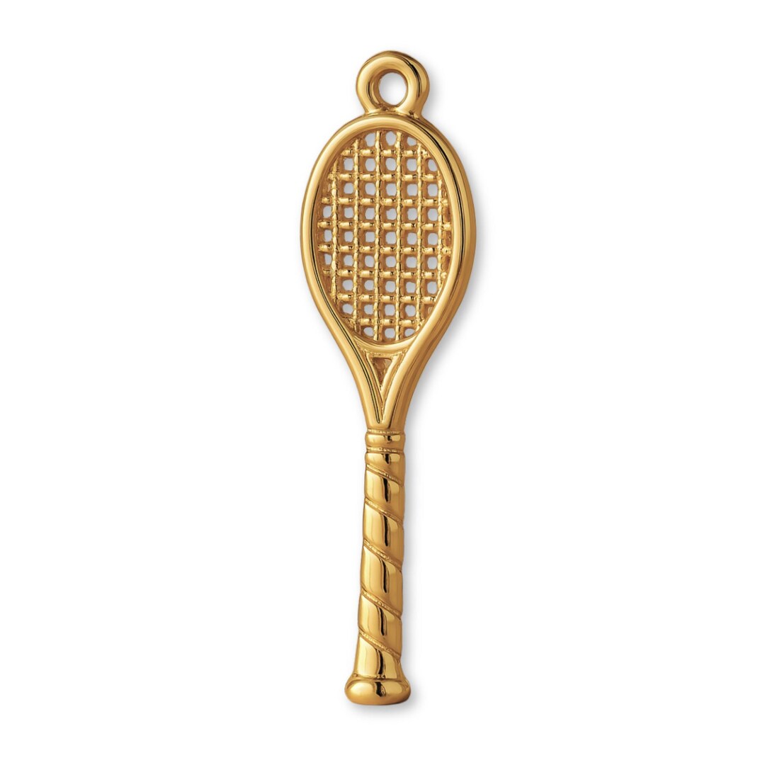Solid 9ct Yellow Gold Open Weave Tennis Racket Charm - Sports Charms ...