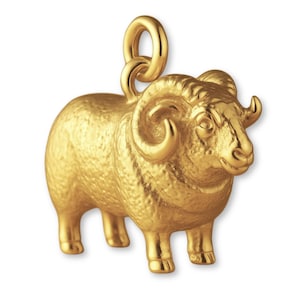 Solid 9ct Yellow Gold Boreray Ram Charm - Animal Charms - 9k / 375 Gold Charms for Necklaces, Bracelets and Earrings