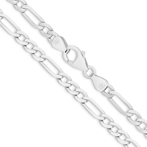 18k Solid White Gold L.A. Figaro Chain Necklace - Custom Length - Solid 750 White Gold - Genuine 18ct White Gold Chain For Men & Women