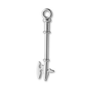 May include: A silver-colored key pendant with a decorative design. The key has a loop at the top, a ribbed section, and a stylized key bit. The pendant is likely made of metal and is displayed against a white background.