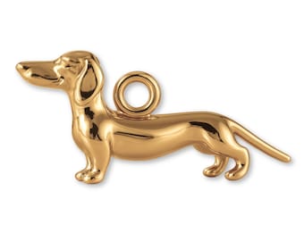 14ct Gold Plated Classic Dachshund Dog Charm - Animal Charms - 14k Gold Charms for Necklaces, Bracelets and Earrings