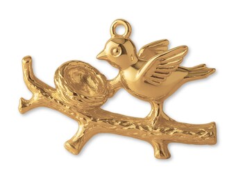 14ct Gold Plated Mother Bird Charm - Animal Charms - 14k Gold Charms for Necklaces, Bracelets and Earrings