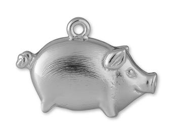 Solid 18ct White Gold Baby Piglet Charm - Animal Charms - 18k / 750 White Gold Charms for Necklaces, Bracelets and Earrings