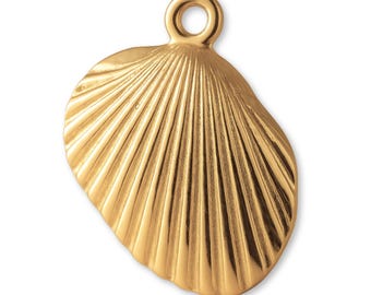 14ct Gold Plated Clam Beach Shell Charm - Nautical & Sea Charms - 14k Necklace and Bracelet Charms - 14k Gold Earring Charm