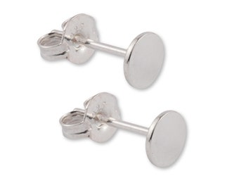 Sterling Silver Disc Studs - Earring Post w/ Flat Back - 925 Silver Post Stud Earrings - Sold As Pair / Bulk - Silver Post w Backing