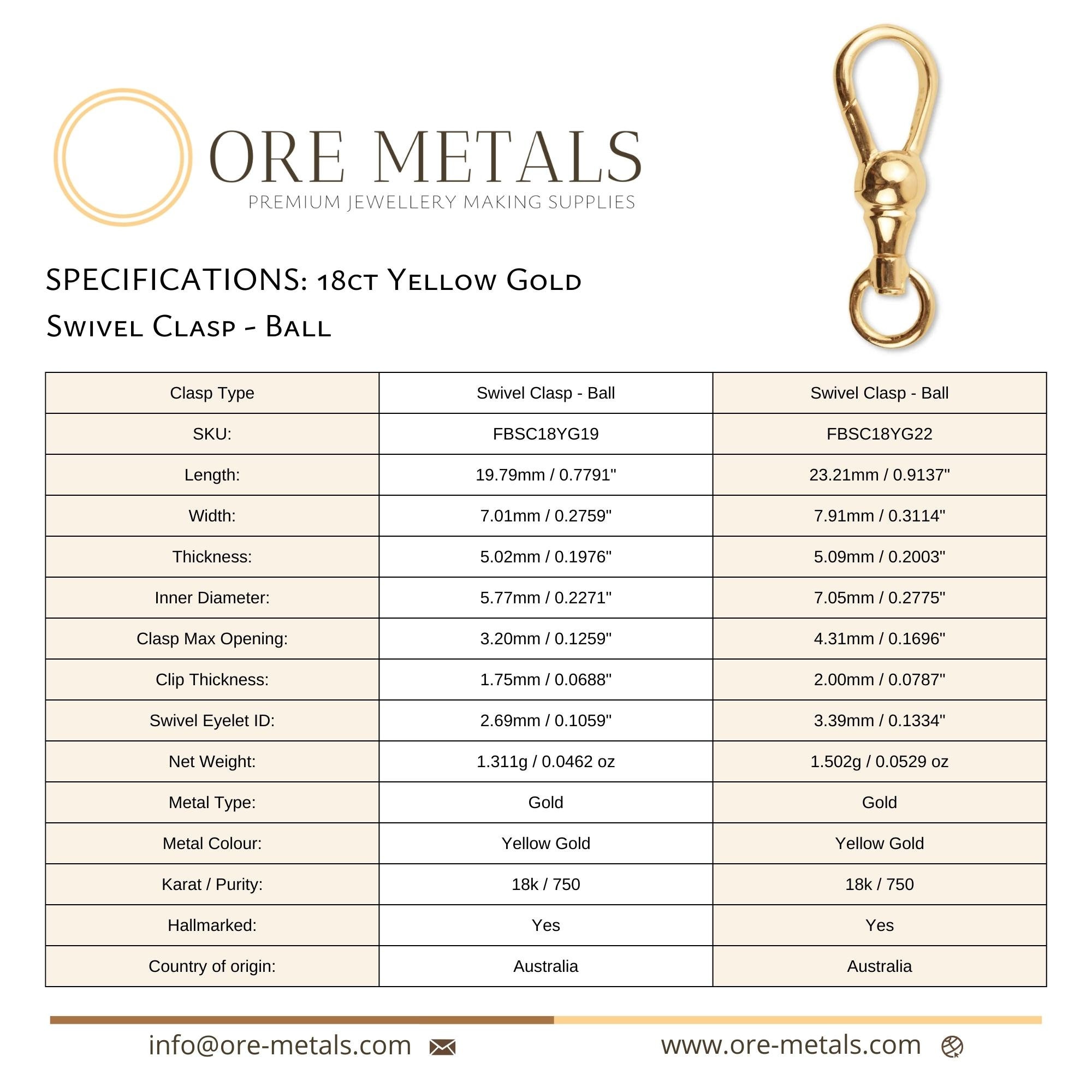 18k Solid Yellow Gold Swivel Albert Clasp - 750 Solid Gold Push