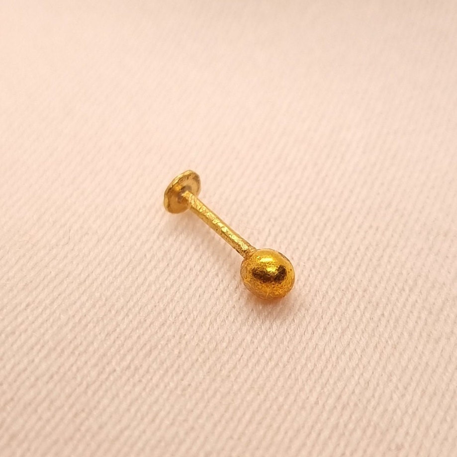 24k Solid Gold Screw Ball Flat Back Stud Earrings 9999 Pure Gold