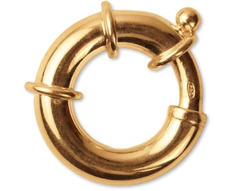 18K Solid Yellow Gold Large Bolt Ring Clasp - Spring Loaded Trigger Claw Circle Clasp For Bracelet / Necklace - 750 Gold Spring Ring Clasp