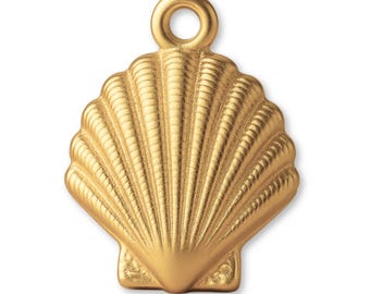 14ct Gold Plated Scallop Beach Shell Charm - Nautical & Sea Charms - 14k Necklace and Bracelet Charms - 14k Gold Earring Charm