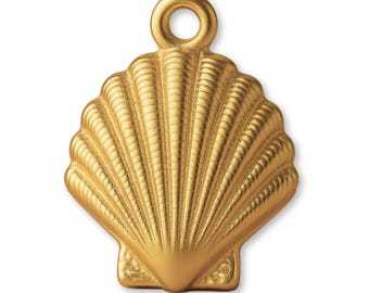 Solid 9ct Yellow Gold Scallop Beach Shell Charm - Nautical & Sea Charms - 9k / 375 Gold Necklace, Bracelet and Earring Charm