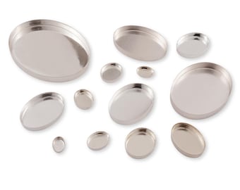 Sterling Silver Oval Bezel Cups - Flat Base Pre Made Silver Bezel Cup Settings - 925 Silver Oval Cups For Stone Setting - Bulk Findings