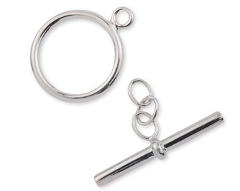 Sterling Silver Toggle Clasp - 925 Silver Round Bar & Toggle Clasp, Solid Silver Hoop and Bar Necklace Clasp - Jewellery Clasp