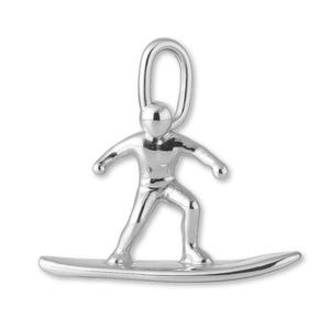 Solid 925 Sterling Silver Resort Snowboarder Charm - Sports Charms - 925 Silver Necklace, Bracelet and Earring Charm