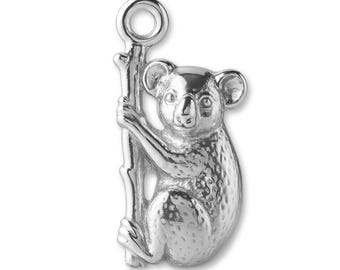 Solid 925 Sterling Silver Koala Hugging Tree Charm - Animal Charms - 925 Silver Charms for Necklaces, Bracelets and Earrings