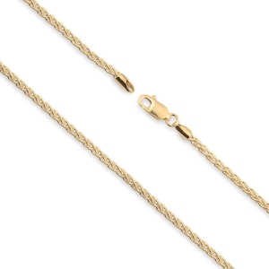 9k Solid Gold Wheat Chain Necklace - Custom Length - Solid 375 Yellow Gold - Genuine 9ct Gold Chain Necklace For Men & Women