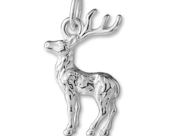 Solid 999 Pure Silver Forest Stag Charm - Animal Charms - 999 Fine Silver Charms for Necklaces, Bracelets and Earrings