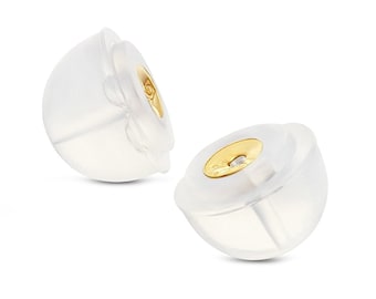 18k Solid Gold Earring Backs With Silicone Domes, Yellow Gold Butterfly Silicone Earring Backings, Hypoallergenic Ear Backs, Ear Nuts - Bulk