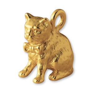 Solid 9ct Yellow Gold House Cat Charm - Animal Charms - 9k / 375 Gold Charms for Necklaces, Bracelets and Earrings