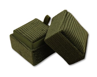 Square Earring Box - Olive Green | Fine Jewellery Boxes | Luxury Velvet Corduroy Jewellery Packaging | Professional Jewellery Storage