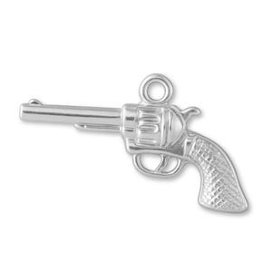 Solid 925 Sterling Silver Western Revolver Charm - Objects & Trinket Charms - 925 Silver Necklace, Bracelet and Earring Charm