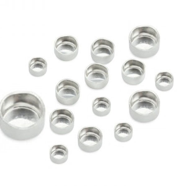Sterling Silver Round Bezel Cups - Flat Base Pre Made Silver Bezel Cup Settings - 925 Silver Round Cups For Stone Setting - Bulk Findings