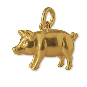 Solid 9ct Yellow Gold Pot-Bellied Pig Charm - Animal Charms - 9k / 375 Gold Charms for Necklaces, Bracelets and Earrings