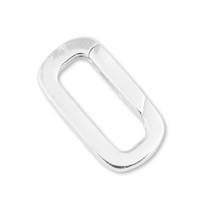 May include: A polished silver rectangular clasp with rounded corners. The clasp is hinged, suggesting its use in jewellery or accessories. The metal has a reflective surface, catching the light.