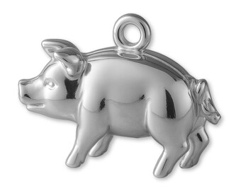 Solid 9ct White Gold Heritage Pig Charm - Animal Charms - 9k / 375 White Gold Charms for Necklaces, Bracelets and Earrings