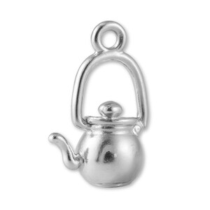 Solid 9ct White Gold Kettle Teapot Charm - Food Charms - 9k / 375 White Gold Necklace, Bracelet and Earring Charm