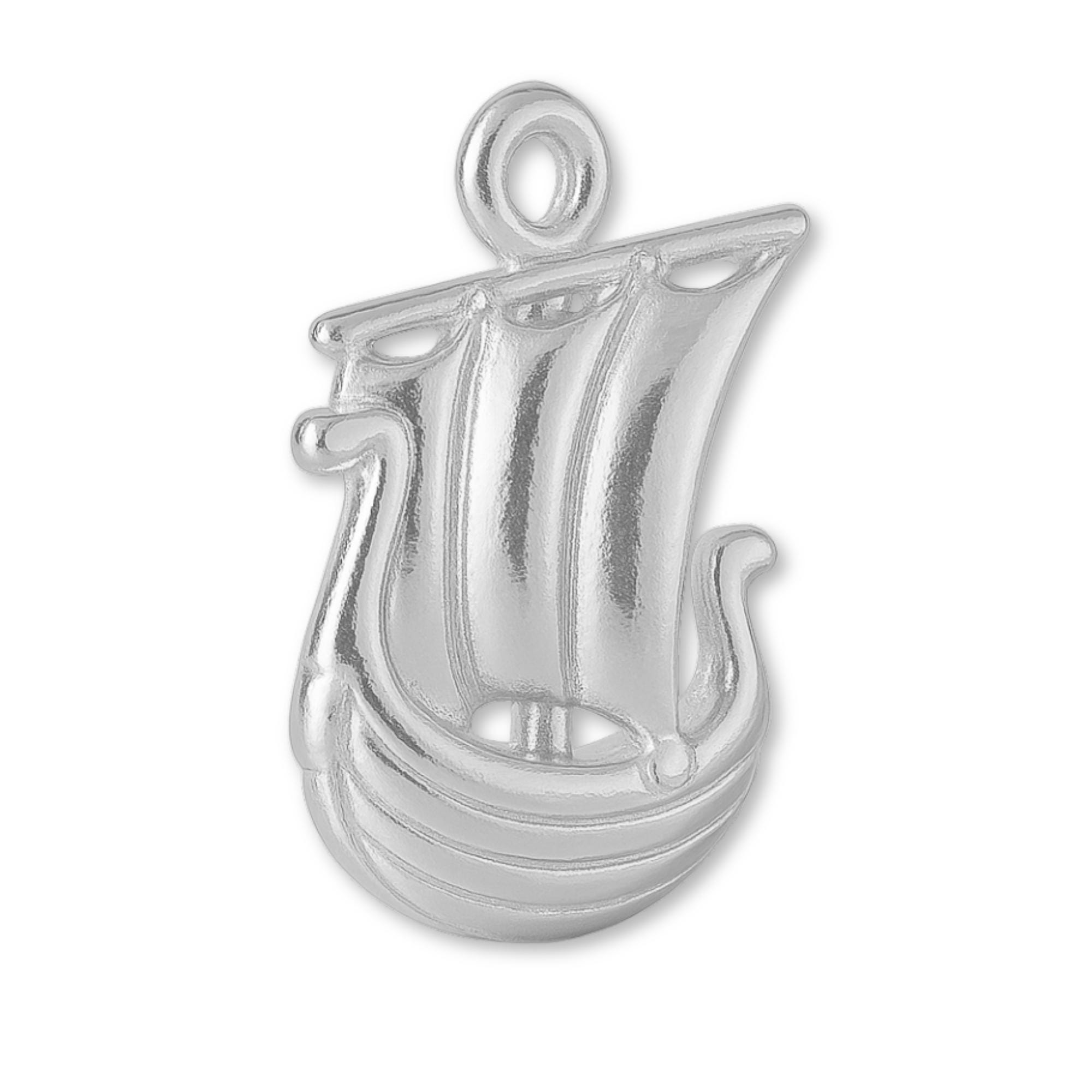 Solid 999 Pure Silver Viking Longship Charm - Transport & Vehicle 