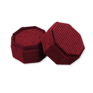 Octagon Double Ring Box - Maroon | Fine Jewellery Boxes | Luxury Velvet Corduroy | Wedding / Engagement Ring Box | Ringbearer Box