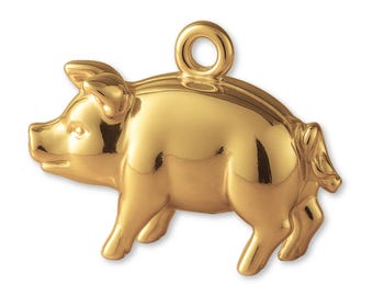 14ct Gold Plated Heritage Pig Charm - Animal Charms - 14k Gold Charms for Necklaces, Bracelets and Earrings