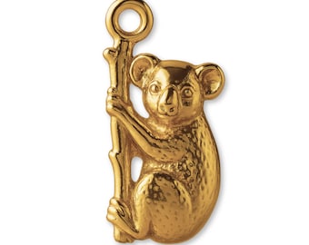 Solid 18ct Yellow Gold Koala Hugging Tree Charm - Animal Charms - 18k / 750 Gold Charms for Necklaces, Bracelets and Earrings