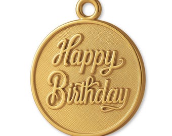 Solid 9ct Yellow Gold Happy Birthday Amulet Charm - Celebration Charms - 9k / 375 Gold Necklace, Bracelet and Earring Charm