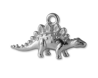 Solid 9ct White Gold Classic Stegosaurus Charm - Animal Charms - 9k / 375 White Gold Charms for Necklaces, Bracelets and Earrings