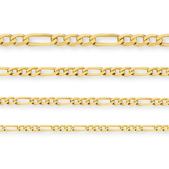 9k Solid Gold Figaro Chain Necklace Custom Length Solid