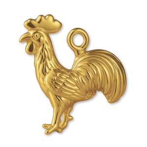 Solid 9ct Yellow Gold Barn Rooster Charm - Animal Charms - 9k / 375 Gold Charms for Necklaces, Bracelets and Earrings